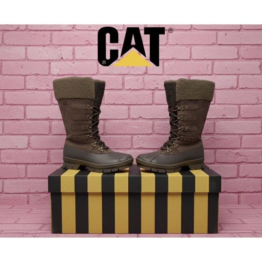 🔥CAT 🤎💛🤎 Utility Boots Chocolate Brown Suede Faux Fur Rugged Edgy Western-6
